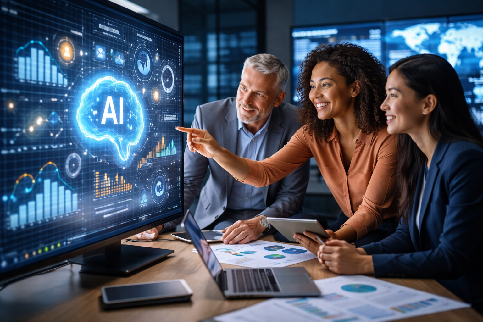 Business professionals leveraging artificial intelligence tools